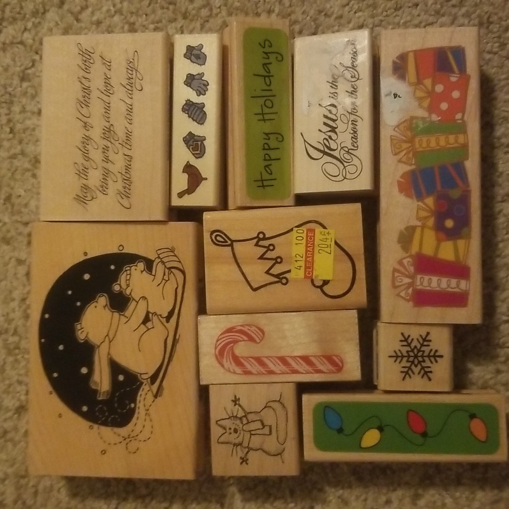 Christmas themed wooden stamps.